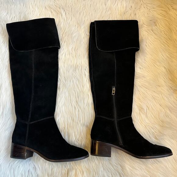 COACH Lucia Split Over The Knee High Boots Suede Tall Block Heeled, Black - Picture 4 of 15